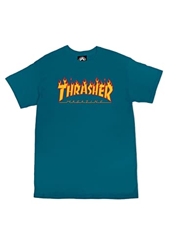 THRASHER Magazine Men's Flame Logo Short Sleeve T Shirt Galapagos Blue XL