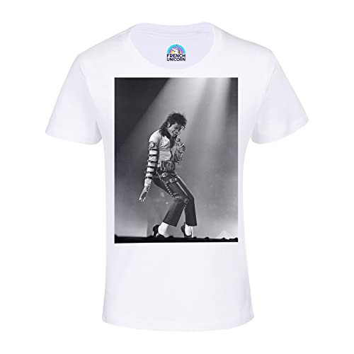 French Unicorn - Camiseta infantil mixta Michael Jackson foto concierto blanco y negro cantante Pop Star Celebrite, blanco, 8 años