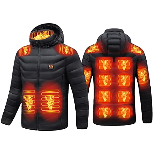 Chaqueta térmica para hombre, abrigo térmico con capucha, calentador de cuerpo eléctrico con carga USB, chaqueta con capucha de 15 zonas de calefacción (sin banco de energía)