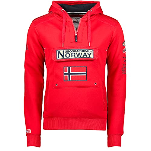 Geographical Norway GYMCLASS Men - Sudadera De Bolsillo Canguro para Hombre - Sudadera con Logo para Hombre - Sudadera con Capucha De Manga Larga - Sudadera Sport Regulier (Rojo M)