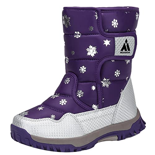 Mishansha Botas de Nieve para Unisex-niños Zapatos Invierno Forrados de Piel Botas Niñas Impermeables Calientes y Antideslizante,Morado 28