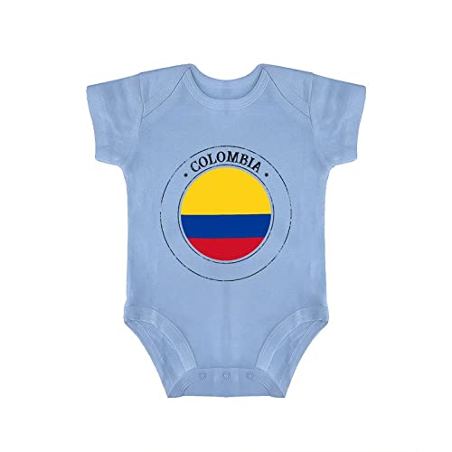 Yelolyio Mameluco de manga corta con diseño de orgullo de Colombia, bandera de Colombia, sello de Colombia, mameluco de una pieza para bebé, azul, bandera de Colombia sello de Colombia, 9 meses