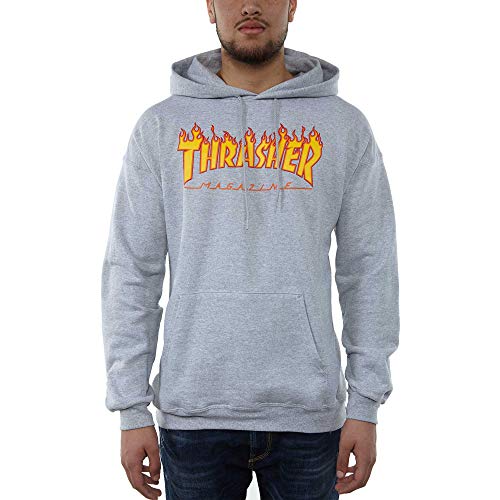 THRASHER Flame Logo, Camiseta Hombre, Gris (Grey), M
