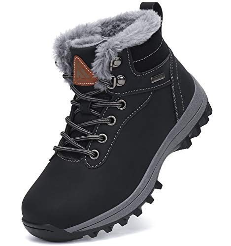 Botas de Nieve niños niñas Zapatos Invierno Botines Cómodos Calzado Piel Forradas Calientes Planas Casual Boots Negro Gr.34