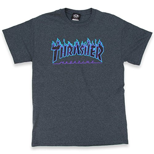 THRASHER Flame Camiseta, Unisex Adulto, Dark Heather, XL