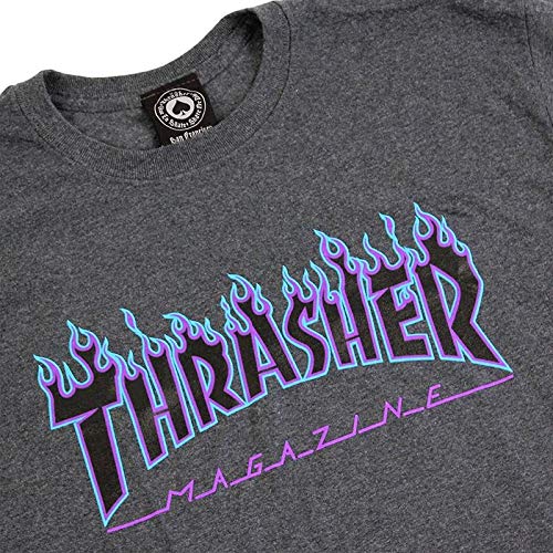 THRASHER Flame Camiseta, Unisex Adulto, Dark Heather, XL